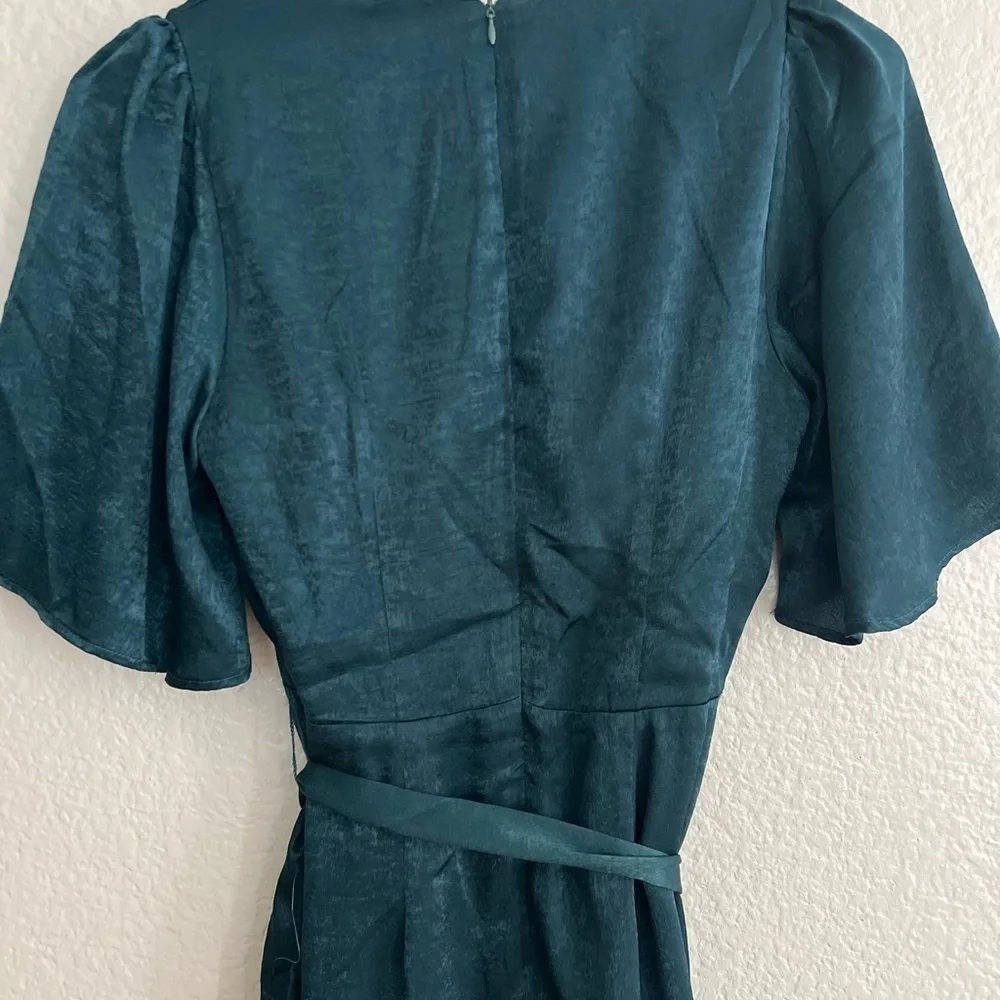 Love Dark Green Satin Faux-Wrap Midi Dress - Picture 6 of 8